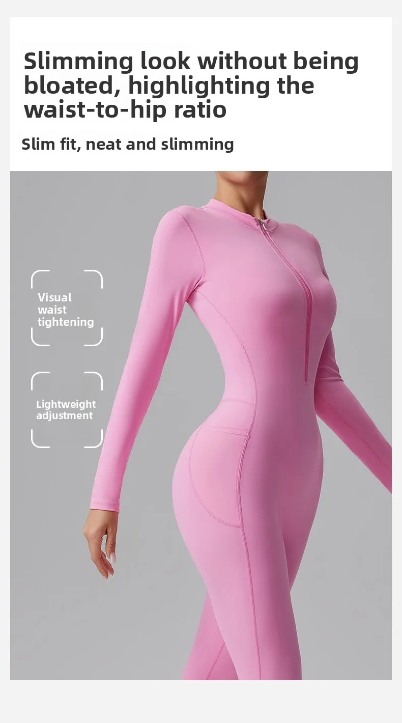 Naked Feel Yoga Unitard with Half Zip, Slimming Dance Bodysuit for Women, Seamless Gym Wear One Piece Workout Suit Spring Autumn