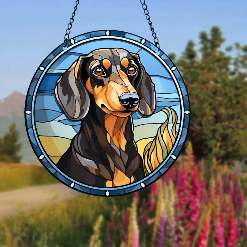 1pc Dachshund Stained Glass Window Hanging Suncatcher Room Home Decor Housewarming Gift Garden Wreath Dog Sign for Mom Grandma