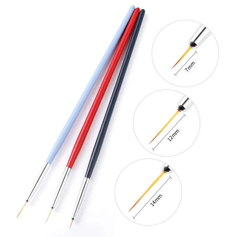 Nail Art Brushes Set 3Pcs Elongated Lines Striping Drawing UV Gel Painting Nail Design Pen Manicure Tool