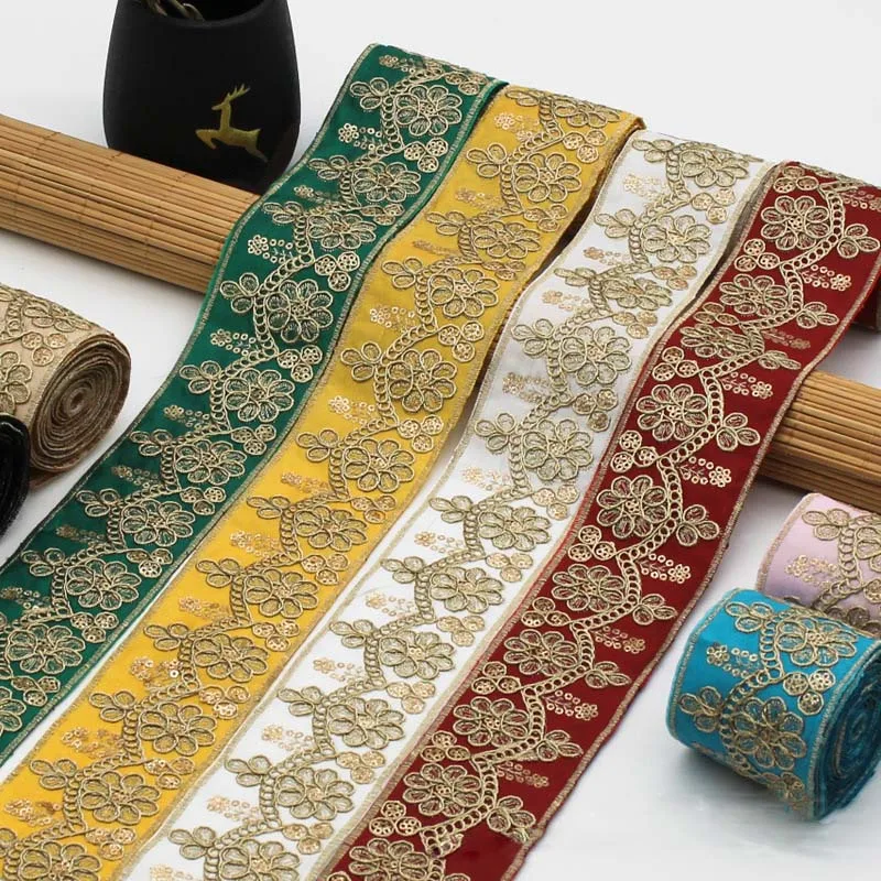 

30Yards Ethnic Fashion Laces Polyester Embroidery Organza Ribbon Mesh Yarn Ribbon For Garment Lace Accessories 55mm