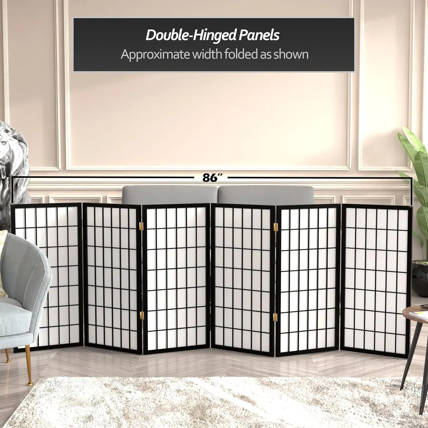 3 Ft. Short Window Pane Shoji Screen - Black - 6 Panels 3