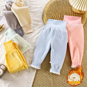 Toddler Autumn Winter Clothing Baby Pajamas Pants Toddler High Waist Fleece Thermal Trousers Baby Solid Color Pants 1