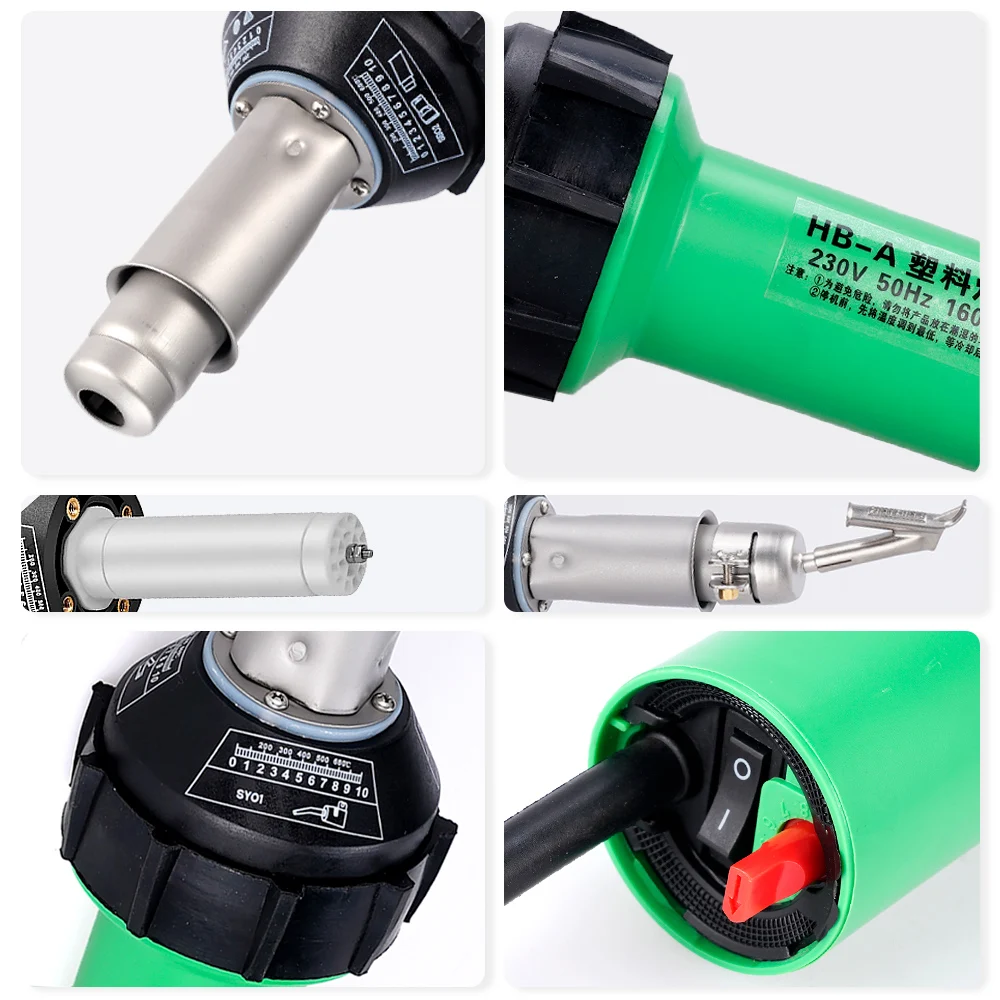 AC 220V 1600W 50/60hz Plastic Welding Machine Electric Hot Air Gun Plastic Welding Gun + Heating Core + Flat Head Accessories 6