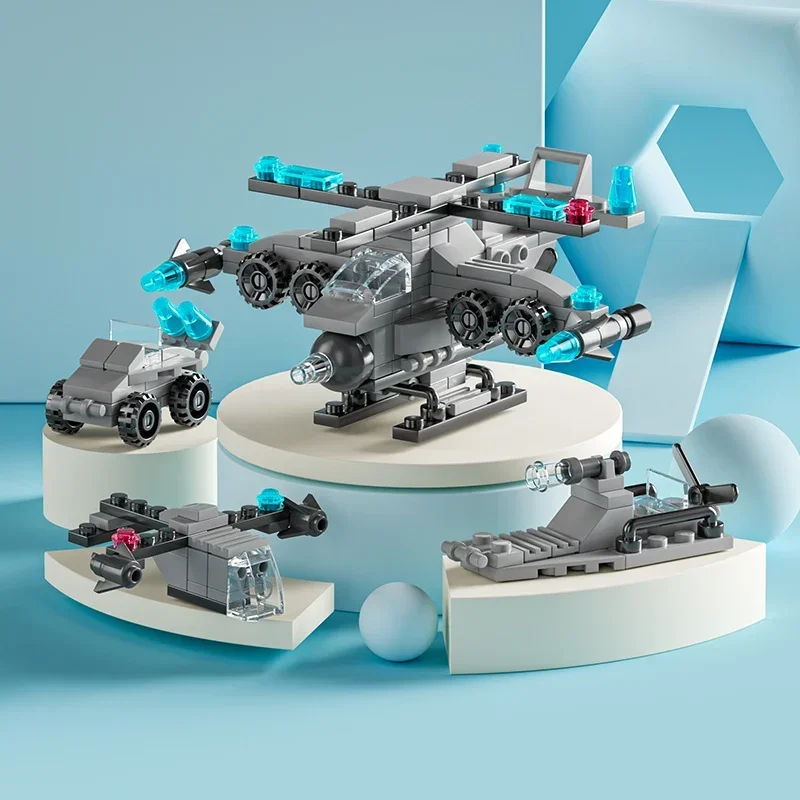 City Fire Car Building Blocks for Children, Police Truck, Engineering Crane, Tank, Helicopter Bricks Set Toys for Kids, 6in 1 - 5