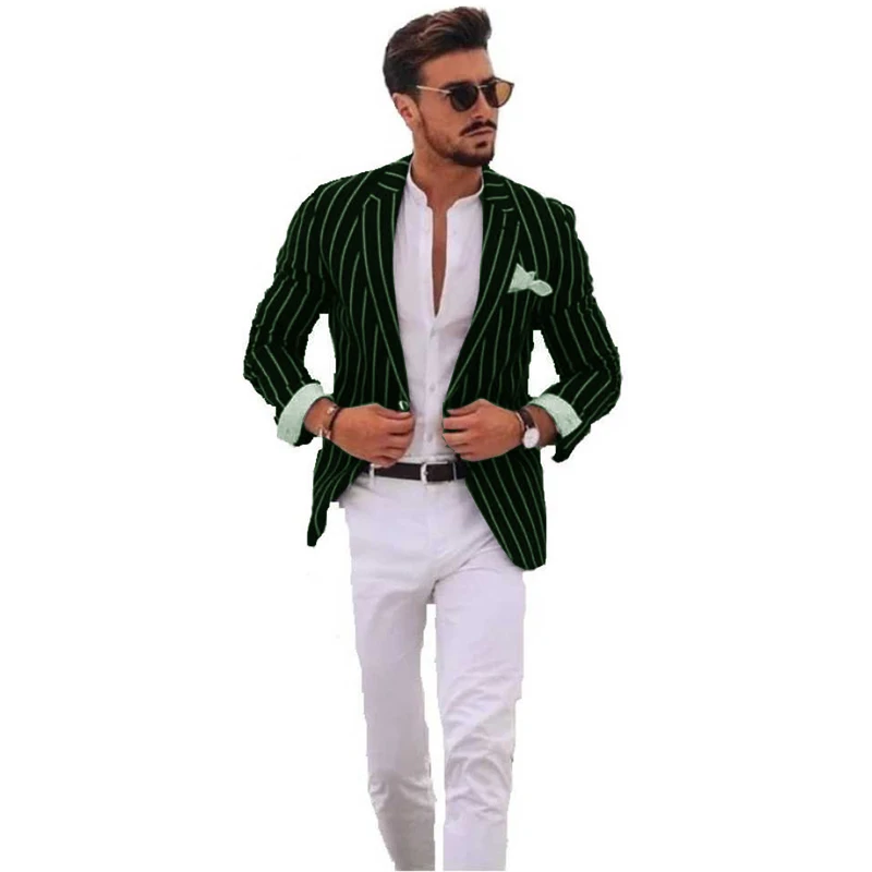 Men's Blazer Striped Jacket Summer Beach Wedding Tuxedo Men