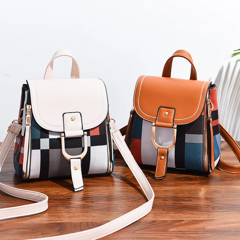 Mini Backpack Crossbody Bag for Teenage Girl Plaid Women Luxury PU Leather Shoulder Bag Korean Style Purse Trendy Female 2022