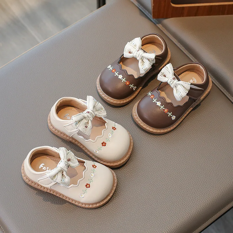 Girls Leather Flats Shoes Autumn Korean Style Soft Anti Slip