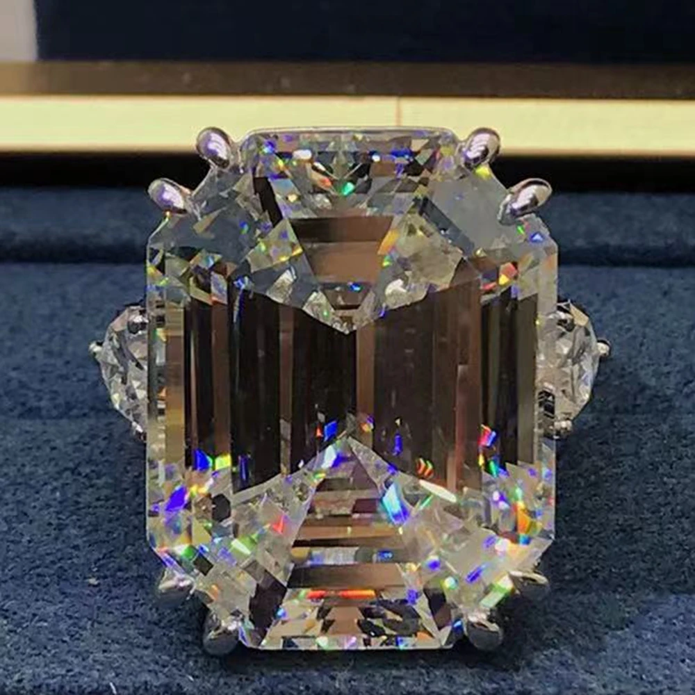 WUIHA 18K Gold Plated Ascher Cut 50CT Synthetic Diamond Gemstone Wedding Ring for Women 925 Sterling Silver Jewelry DropShipping 2