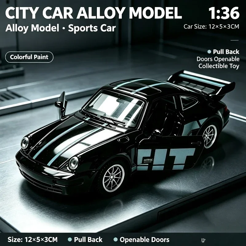 Classic Diecast Pull-Back Sports Coupe with Functional Openable Doors and Sleek Vintage Racing Design