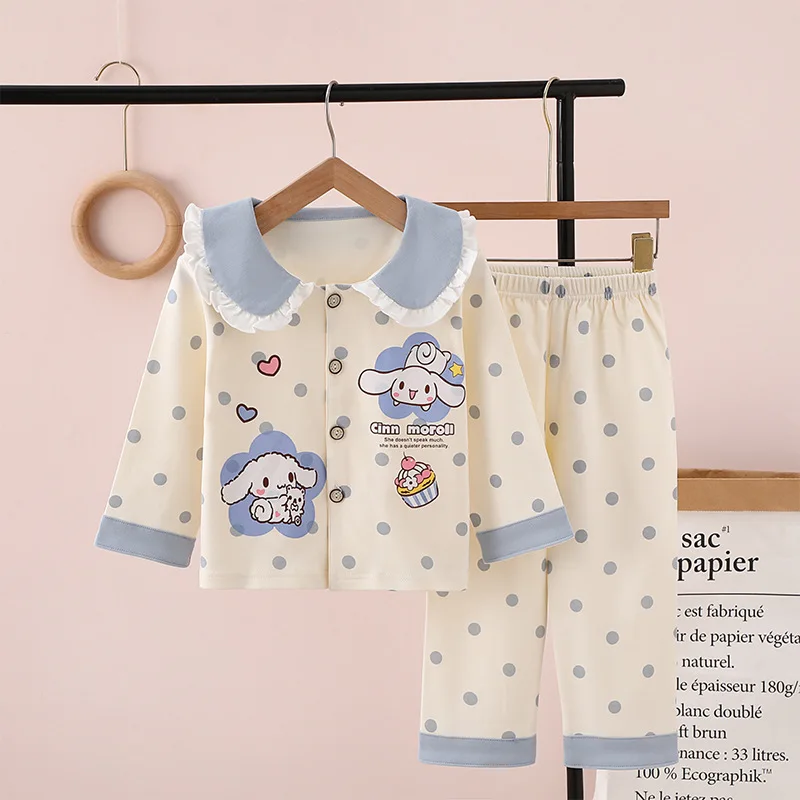 

Sanrios Hello Kittys Kuromi Child Pajamas New Anime Combed Cotton Kawaii Cartoon Cardigan Tracksuit Girl Child Pajamas Set