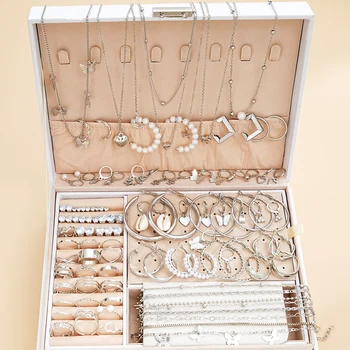 108 Pcs/Pcs Vintage Elegant Pearl Zircon Butterfly Pendant Earrings Ring Necklace Bracelet for Women Daily Wear Jewelry Gift New 1
