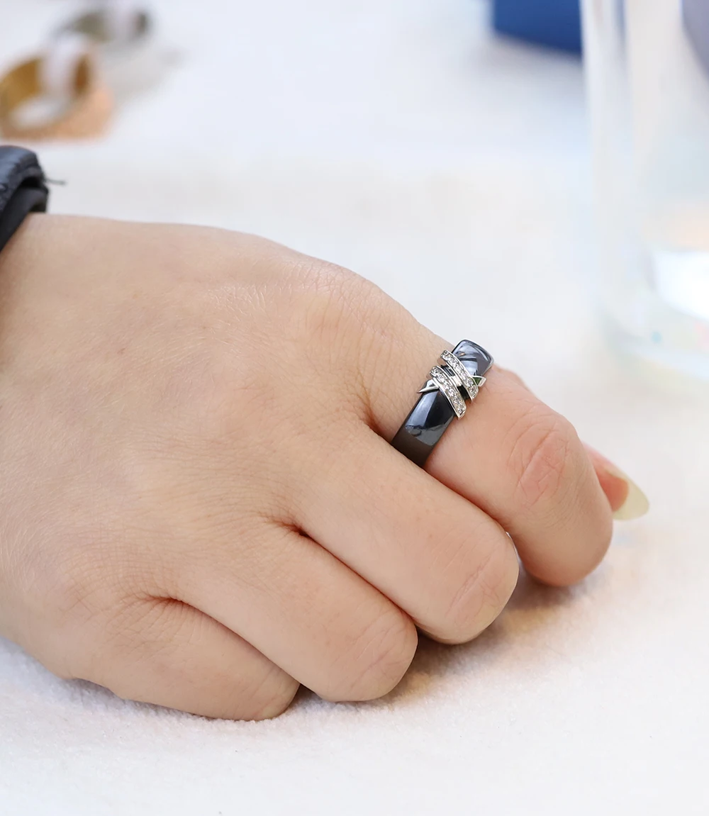 Women's Ring 6mm Black And White Simple Style Crystal Ziron Ceramic