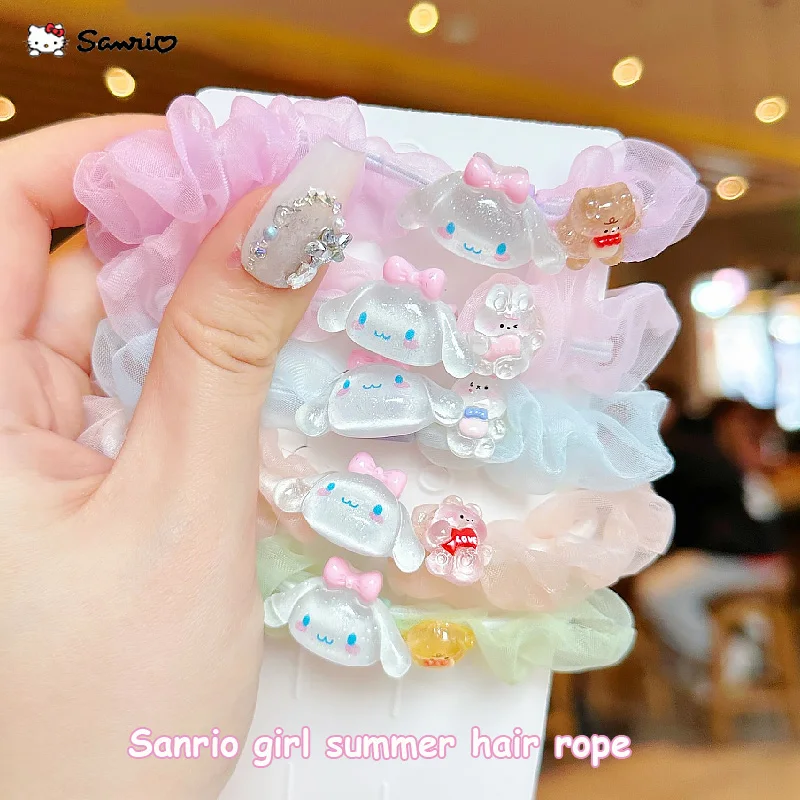 

5pcs New Girl Summer Fashion Hair Rope Kawaii Sanrio Cinnamorroll Children Cartoon Ponytail Hair Ring Headdress Hair Accessories