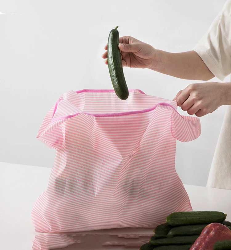 Foldable Reusable Eco-Friendly Grocery Tote with Striped Dots Design, Large Capacity & Portable