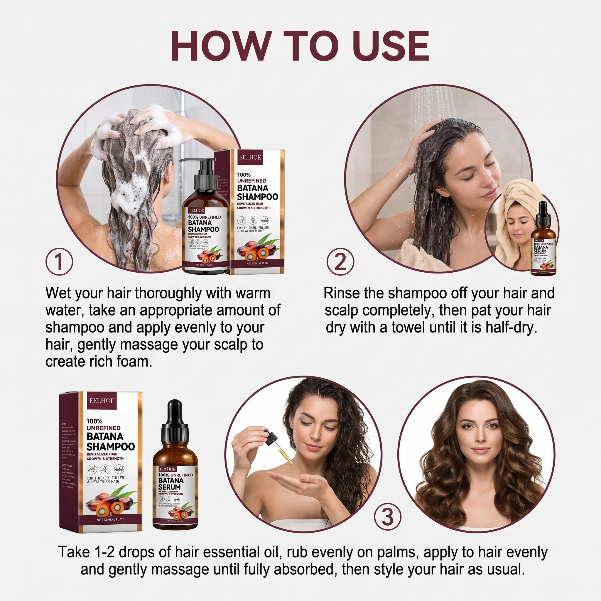 Set per la Cura dei Capelli con Olio di Batana, Shampoo e Siero, Trattamento Idratante per Capelli Secchi e Danneggiati, Soluzione per Capelli Crespi - immagine 5
