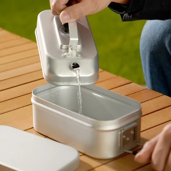 야외 캠핑 도시락 및 주전자 알루미늄 휴대용 캠핑 상자, 손잡이가 있는 야외 캠핑 조리기구, 1 개