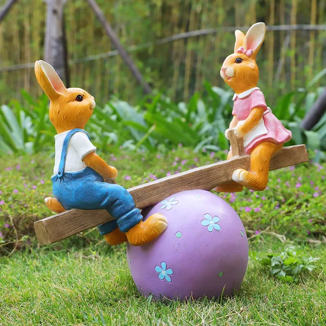 

Outdoor Resin Cute Cartoon Seesaw Rabbit Decoration Coumunity Parlk Lawn Furnishing Crafts Courtyard Garden Sculpture Adornments