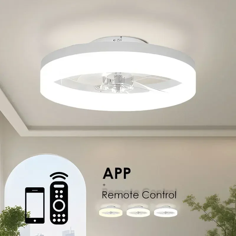 50cm Dimming Ceiling Fans with LED Lights Flush Mount Ceiling Fan with Remote Control Stepless Dimmable 3 and 6 Speeds Wind