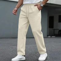 Pantalon décontracté pour homme, nouveau modèle à carreaux larges avec cordon de serrage - léger, respirant, couleur unie, coupe droite confortable 4