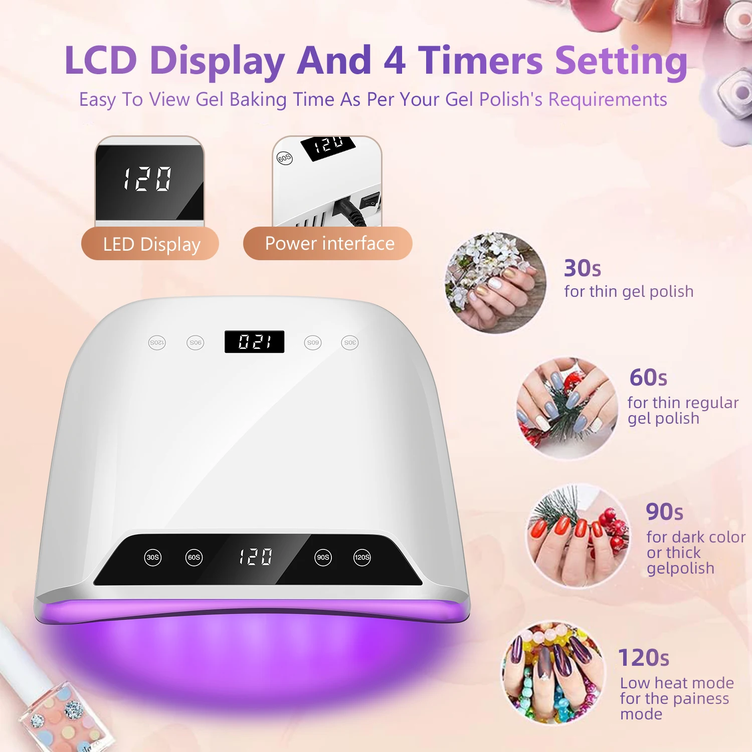 72LEDS Nail Drying Lamp For Nails Gel Polish With 4 Timer Setting HD Display Screen Auto Sensor Professional Nail Drying Machine 4