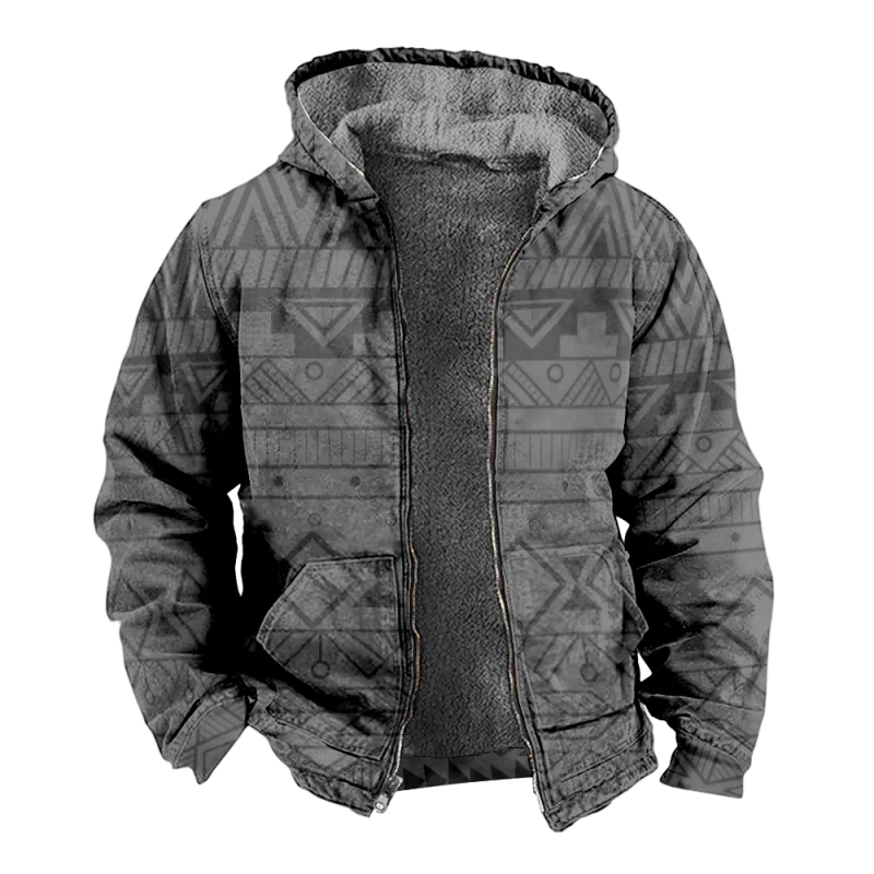 New Totem Italian Cotton Coat Hooded Sweater Casual Print Long Sleeve Zipper Sweater Thick Cotton Coat Autumn and Winter a21