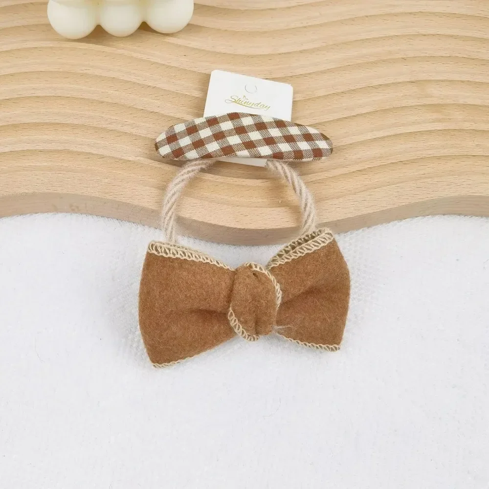 5Color Bow Elastic Hair Bands Dot Plaid Floral Print Hair Clips Korean Fashion Vintage Headwear Girl Kid Hair Accessories Coffee