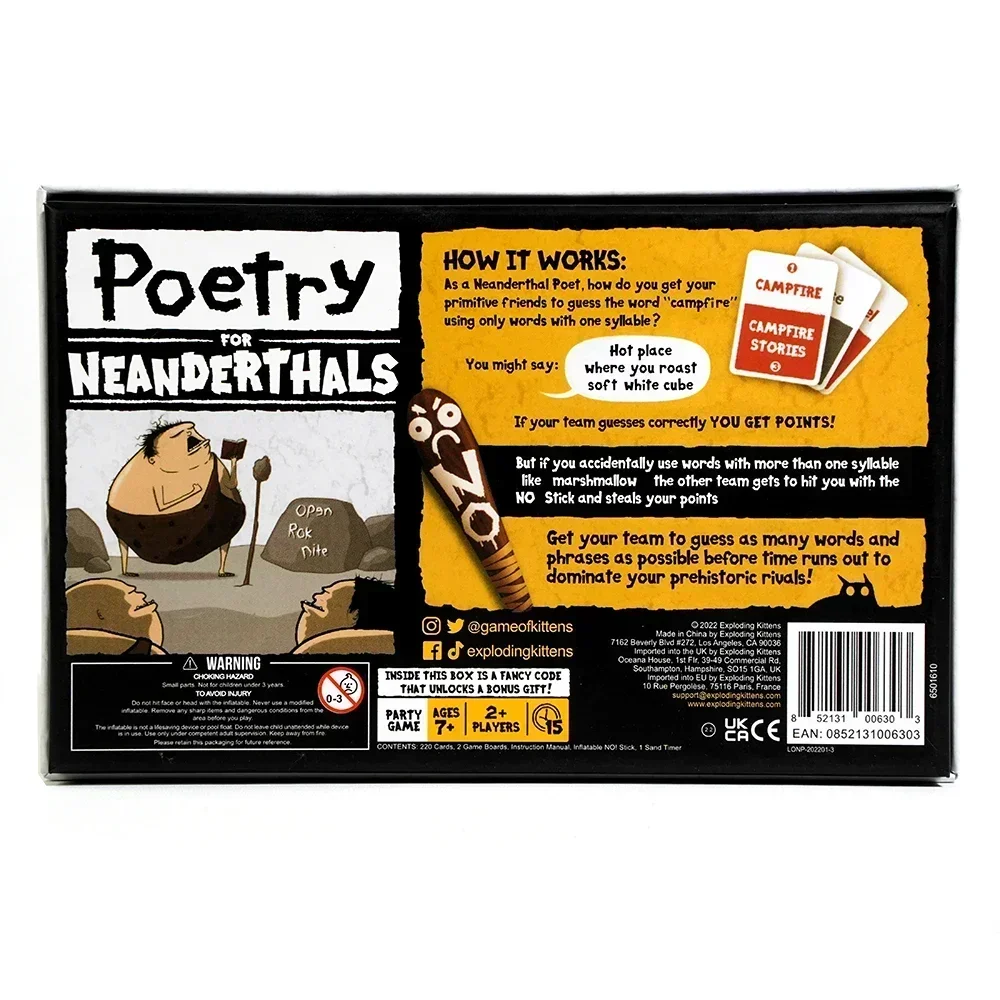 Poetry For Neanderthals Exploding Kittens Family Card Strategy Word Game board game