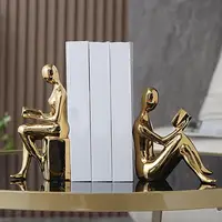 Heavy Book Ends For Shelves 2X Abstract Statue Design Book Stopper Anti-Slip Ceramic Books Storage For Bookcase Kitchen Cookbook 1