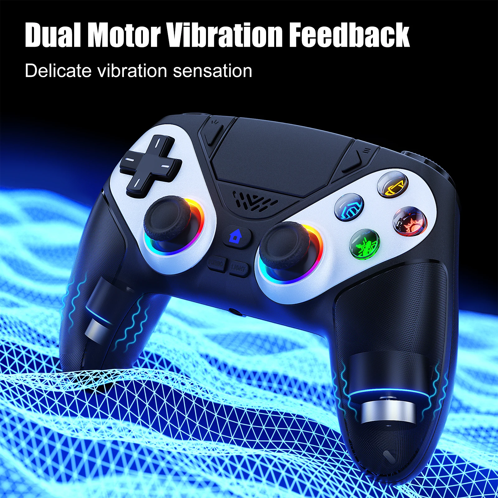 รูปสินค้า จอยเกมไร้สาย RGB สำหรับ PS5/PC พร้อม Turbo/Macro