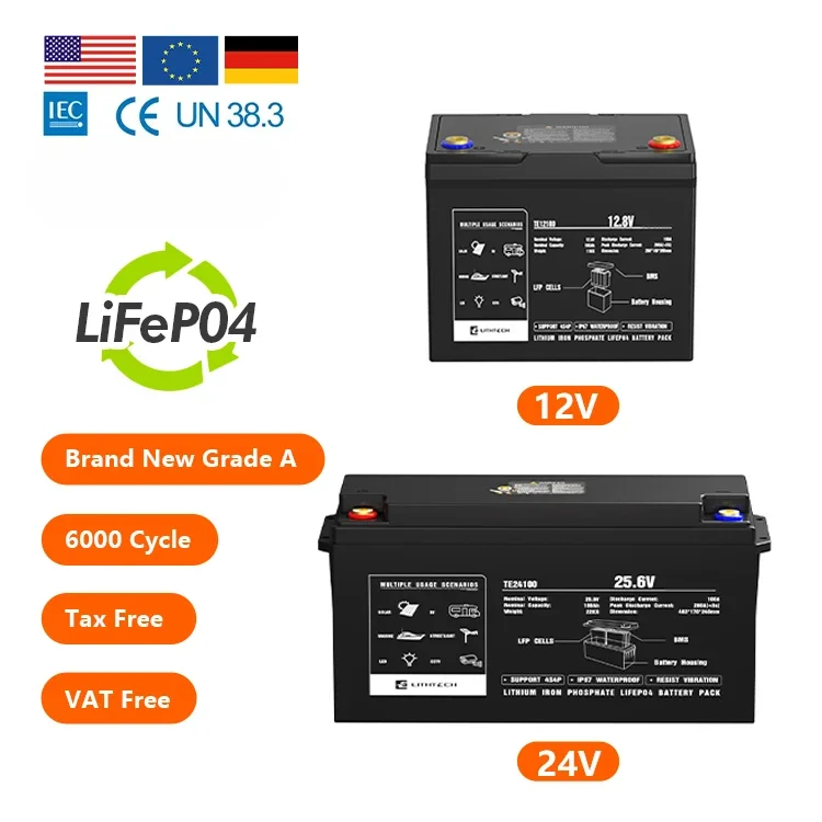 25.6V Rechargeable Pack Battery RV Golf Cart Battery LiFePO4 Akku 12V 24V 100Ah 200Ah 300Ah Lithium ion Phosphate Batteries