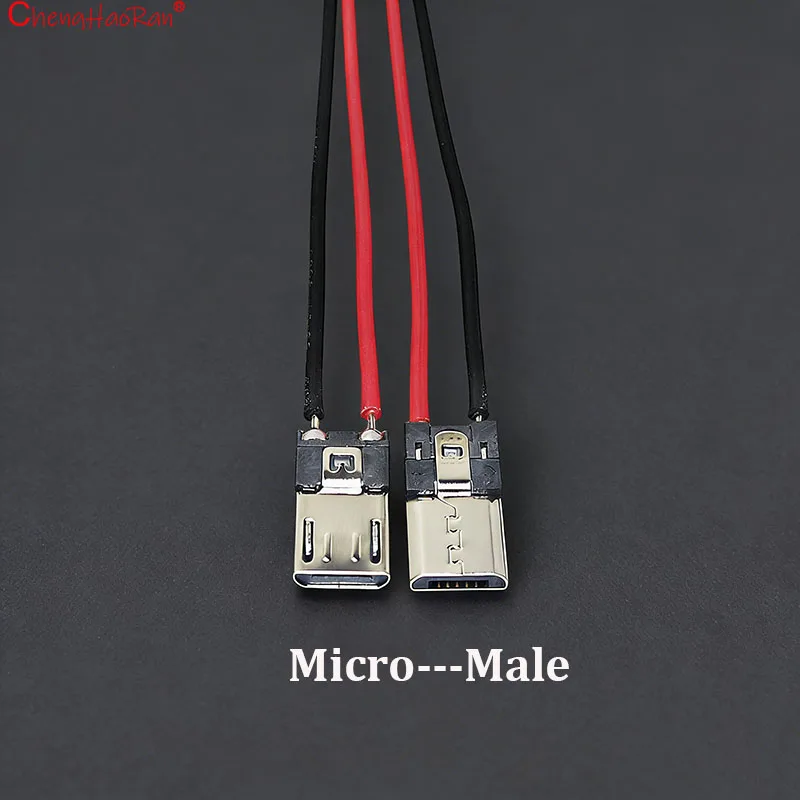 ChengHaoRan 2/5/10/20PCS 2Pin 마이크로 타입 C 남성 여성 잭 용접 와이어 남성 커넥터 스트레이트 휴대 전화 충전 포트 용