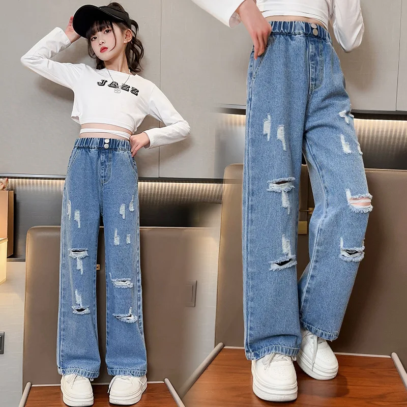 A2Z 4 Kinder Mädchen Denim Gerippt Skinny Weiß Blau Jeans
