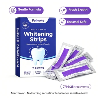 Strisce sbiancanti per denti da 7/14/21/28 pezzi, sbiancamento rapido in 30 minuti, rimuovono le macchie gialle, formula delicata, kit per l'igiene orale e alito fresco