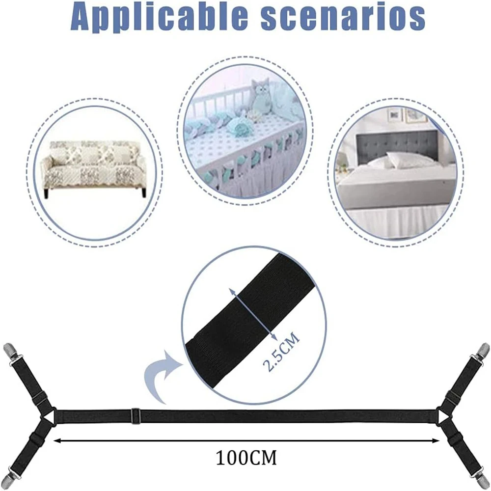 Sheet Fastener Fixing Straps Adjustable Cross Elastic Straps Flat Fit Sheet Clips for Mattress Cushions Sofa Cushions 2 PCS sheet fastener