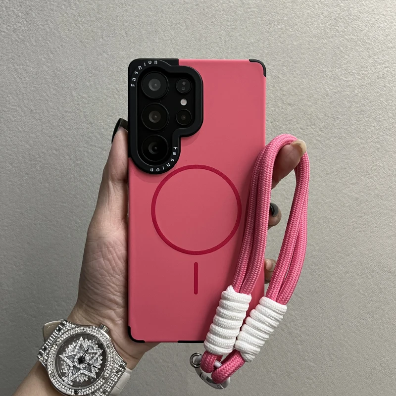 Pure Color Magnetic Suction Liquid Lanyard Case with Fine Ring Design