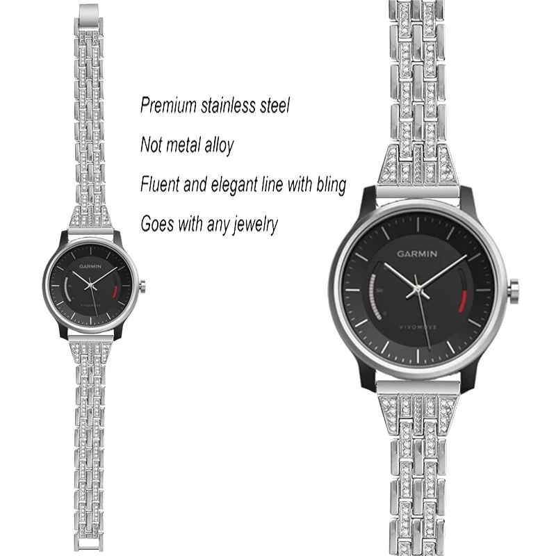 

Metal Stainless Steel Watchband For Garmin vivomove sport/HR sport Smartband Diamond Strap for Garmin Venu 2 plus Bracelets 20mm