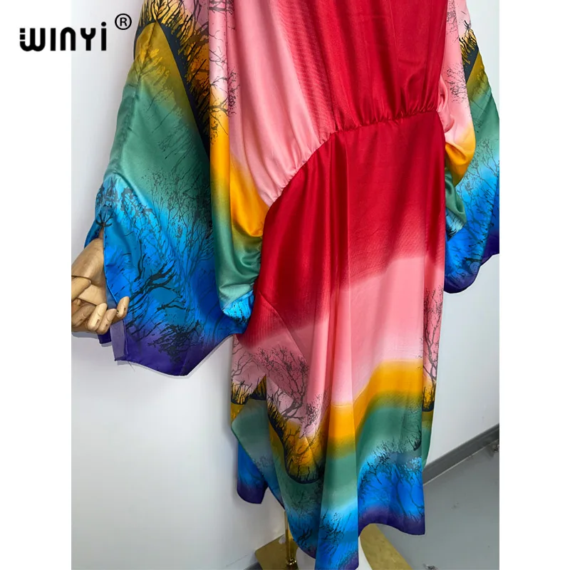 WINYI 2022 Middle East summer fashion Printed Party Long Dress Women Elegant kaftan one Neck long Sleeve Dress Ladie Beach Dress