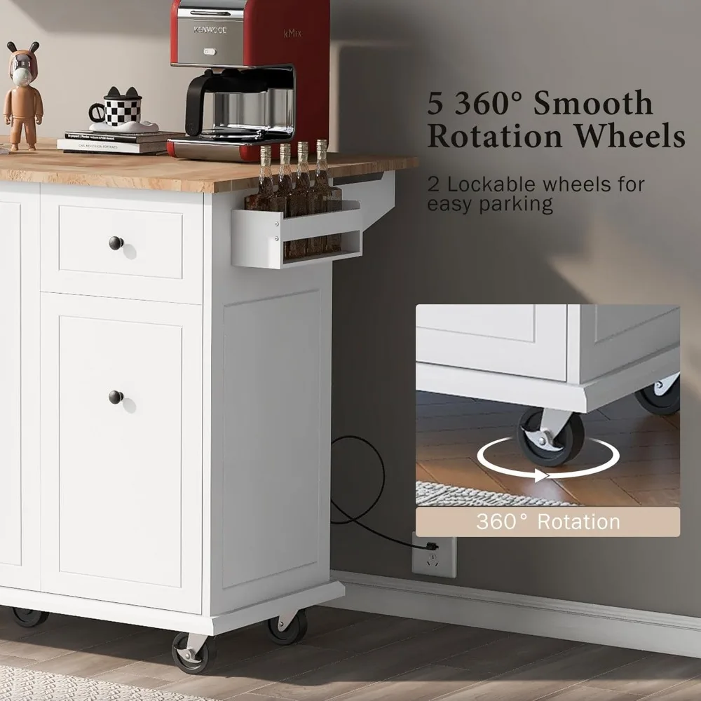 with Drop Leaf, 53.9" Width Rolling Wheels with Internal Tier Pull Out Cabinet Organizer, Kitchen Storage Cart Spice
