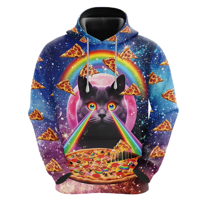 thumbnail image 1 of Sudadera con capucha con estampado 3D de gato arcoíris y galaxia para hombre, ropa con diseño de dibujos animados, sudaderas de gatos, ropa de calle masculina de hip hop, sudadera con capucha con taco, 1 of 5