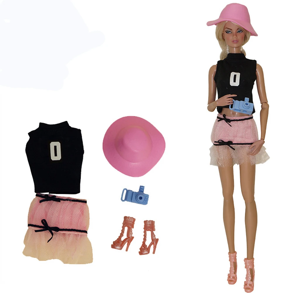 

NK Official 1 Set Lady Clothes for Barbie Doll Casual Fashion Shirt Pink Skirt Hat 1/6 FR SD Kurhn BJD Doll Clothes Accessories