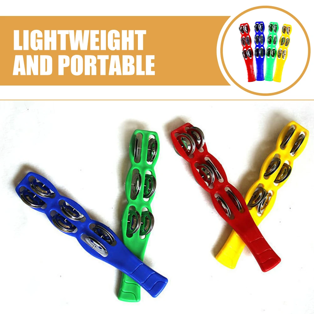 4 pcs Plastic Jingle Stick Tambourine Stick Jingle Bells Shaker Musical Percussion Instrument Children Xmas Party Favors