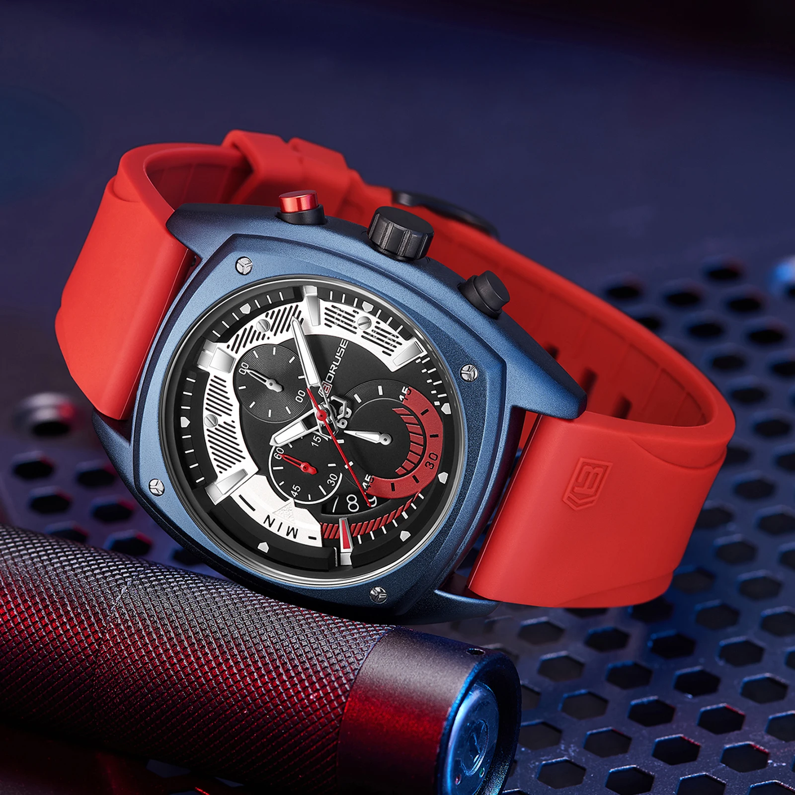 BORUSE Sports Watch Men Top Brand Luxury Mens Watches Male Business Waterproof Military Silicone Quartz Chronograph Wristwatch