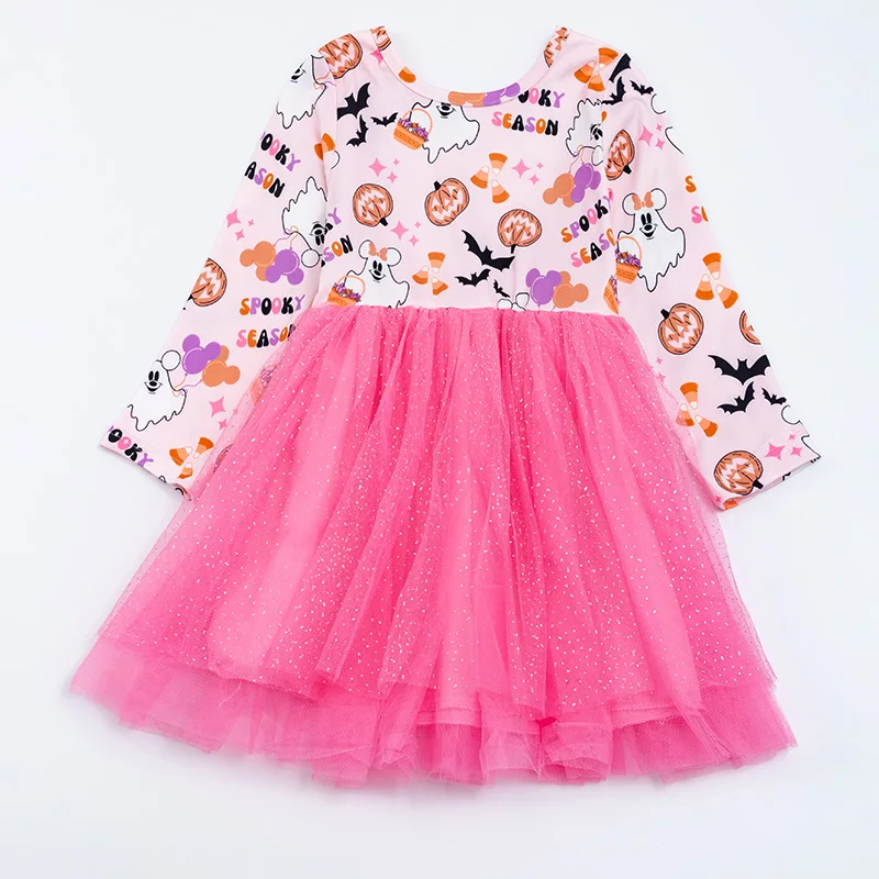Ollie Jay Girls Olivia Twirl Dress - Pink Halloween Ghosts