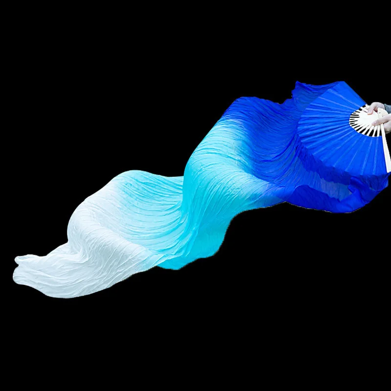 Long Gradient Color Silk Fans For Dancer Practice Home Decor Crafts Ethnic Dancing Performance