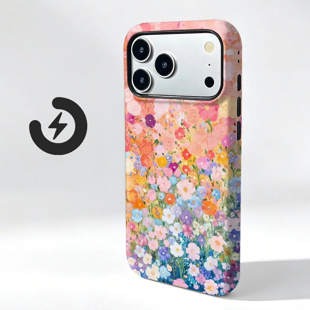 Colorful Flower Magnetic Phone Case with 2-in-1 Film Shell Cover