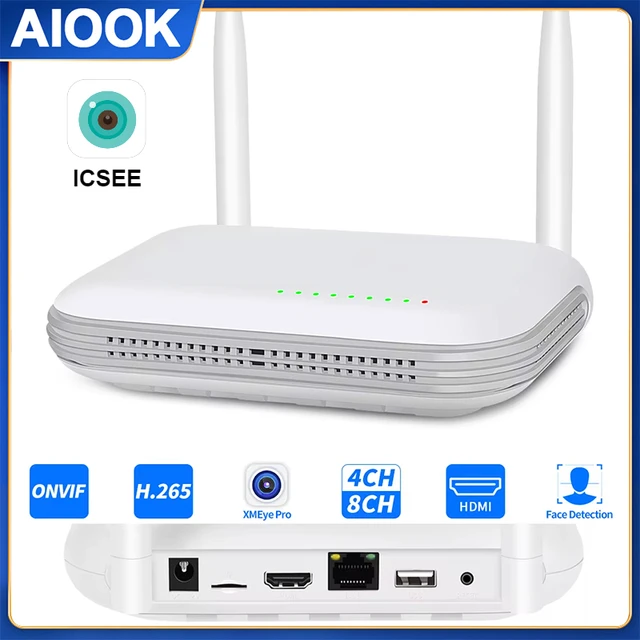 AIOOK WiFi NVR 8CH H.265 Onvif Network Video Recorder for Wireless Security System Support Face Detection ICSEE Camera 1