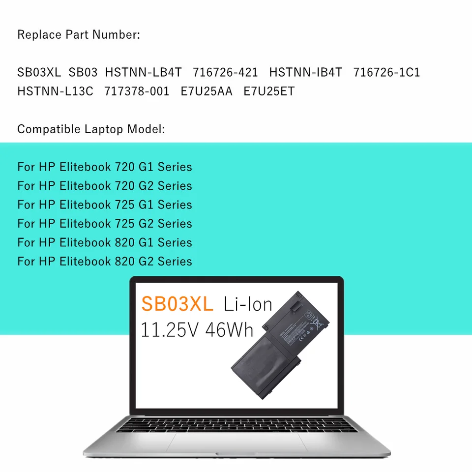 Batteria Compatibile Per HP EliteBook 720 G1/G2, 755 G3, 820 G1/G2 (11,1V)