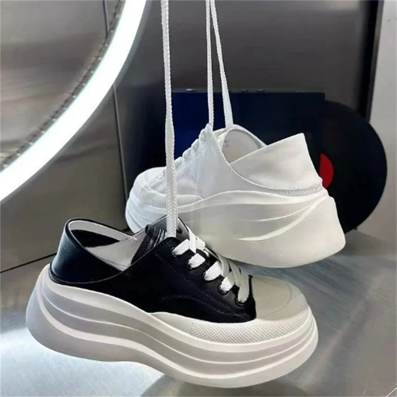 Leather Casual Sneakers Flats White Platform Shoes For Women 2023 Fashion Chunky Luxury Designer Sports Shoes Girl Tennis Female