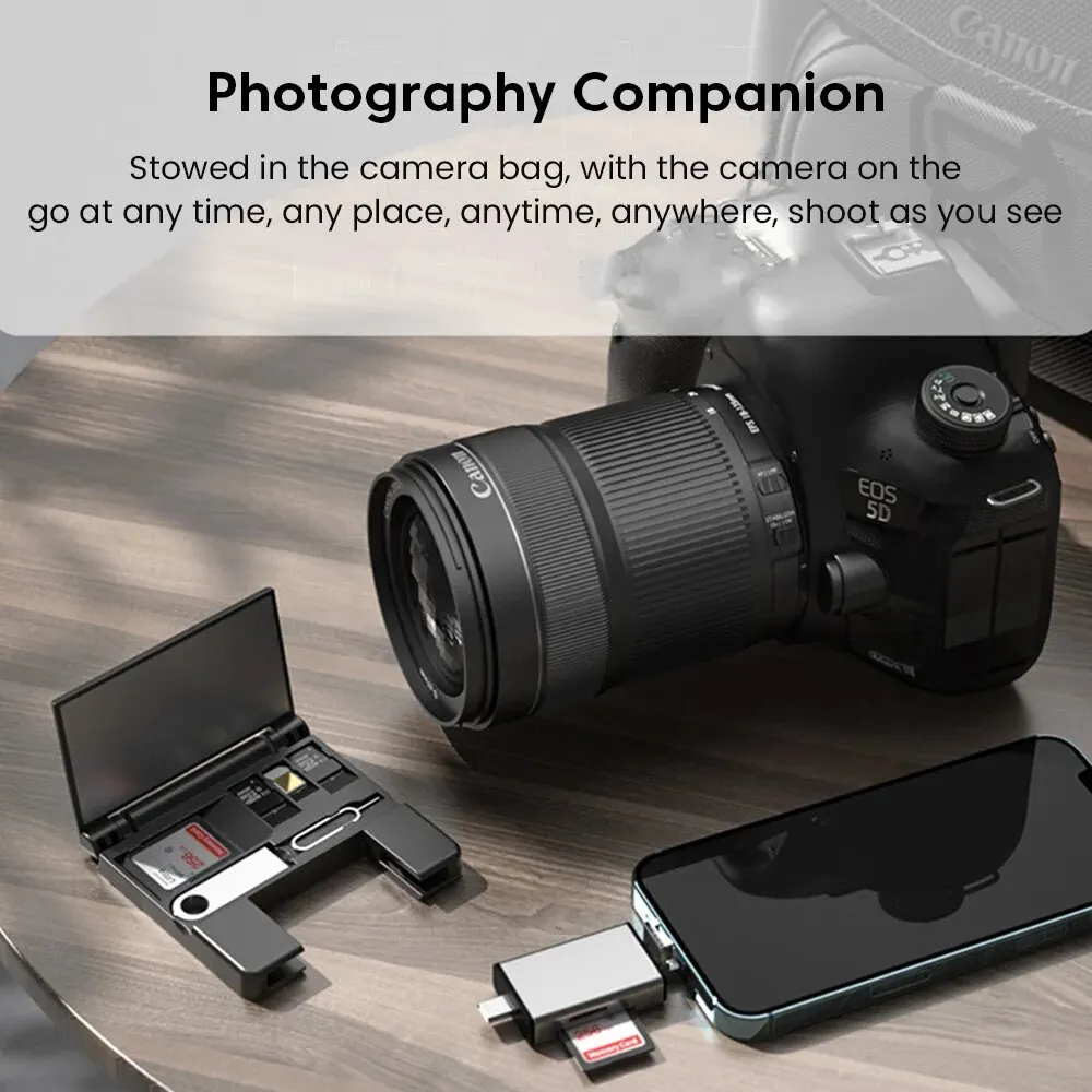7-in-1 다기능 카드 리더 스토리지 박스, SD 카드 마이크로 SD 카드 케이스, OTG 어댑터, USB 2.0 C 타입 어댑터 카드 스토리지 박스