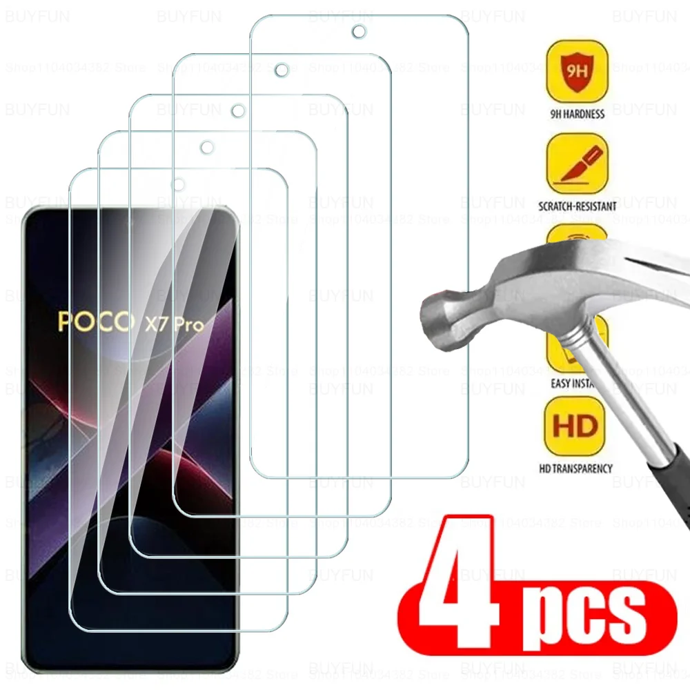 4Pcs Gehärtetem Glas Für Xiaomi Poco X7 Pro Screen Protector Volle Kleber Abdeckung PocoX7Pro Kleine Poxo X7Pro 5G glas Fall Freundliche